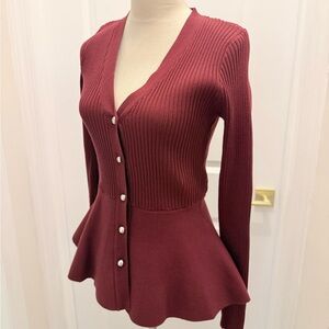 COMMENSE PEPLUM BURGUNDY SWEATER MEDIUM NWT